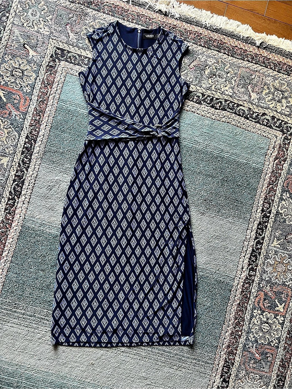 Lauren Ralph Lauren LRL Geometric Print Ring-Belt Midi Dress Ring-Belt